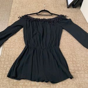 Black off the shoulder long sleeve romper